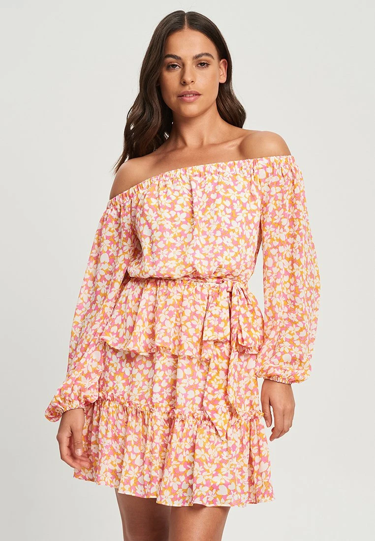 Tussah Lorelei Mini- Jurk - Aria FloralOrange And Pink 1 Tussah Lorelei Mini- Jurk - Aria FloralOrange And Pink