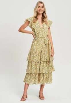 Tussah Artilia- Jurk - Plisse Floral Yellow