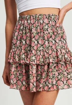 Tussah Minirok - Black Roses Plisse