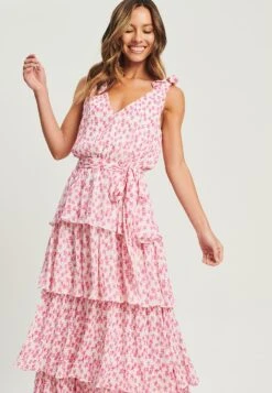 Tussah Angela- Maxi-Jurk - Pink Floral Plisse -Tussah 388ad1f8e2ad4d5ea9b843aba7c56170