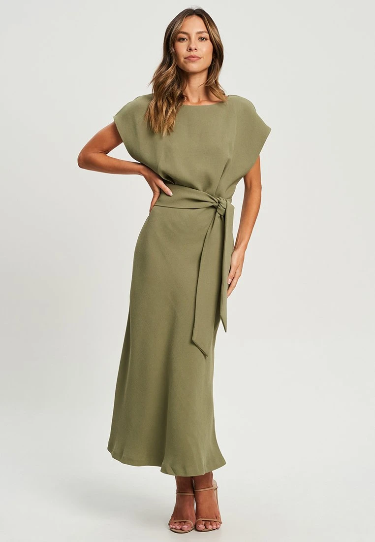 Tussah Dina Midi - Jurk - Khaki 1 Tussah Dina Midi - Jurk - Khaki