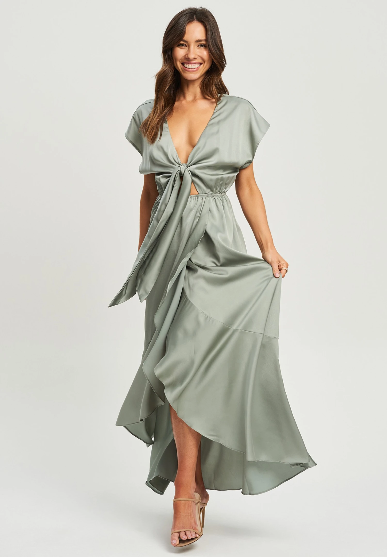 Tussah Jan- Maxi-Jurk - Sage Green 2 Tussah Jan- Maxi-Jurk - Sage Green - Afbeelding 2