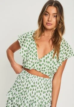 Tussah Fiona Wrap - Blouse - Plisse Floral Sage -Tussah 61ba941832f6404883be7a62425b0c4d