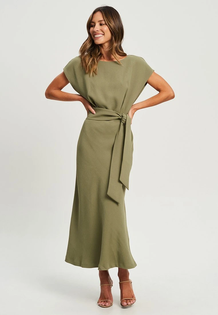 Tussah Dina Midi - Jurk - Khaki 2 Tussah Dina Midi - Jurk - Khaki - Afbeelding 2
