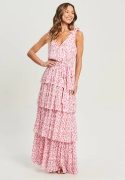 Tussah Angela- Maxi-Jurk - Pink Floral Plisse