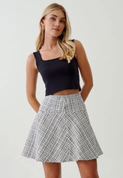 Tussah Alex- A-Lijn Rok - Black And White Tweed