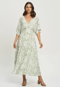 Tussah Oriani Midi- Jurk - Hibscus Floral-Sage