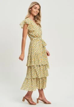 Tussah Artilia- Jurk - Plisse Floral Yellow -Tussah e115c99be230444d9b69f90b8dfead55