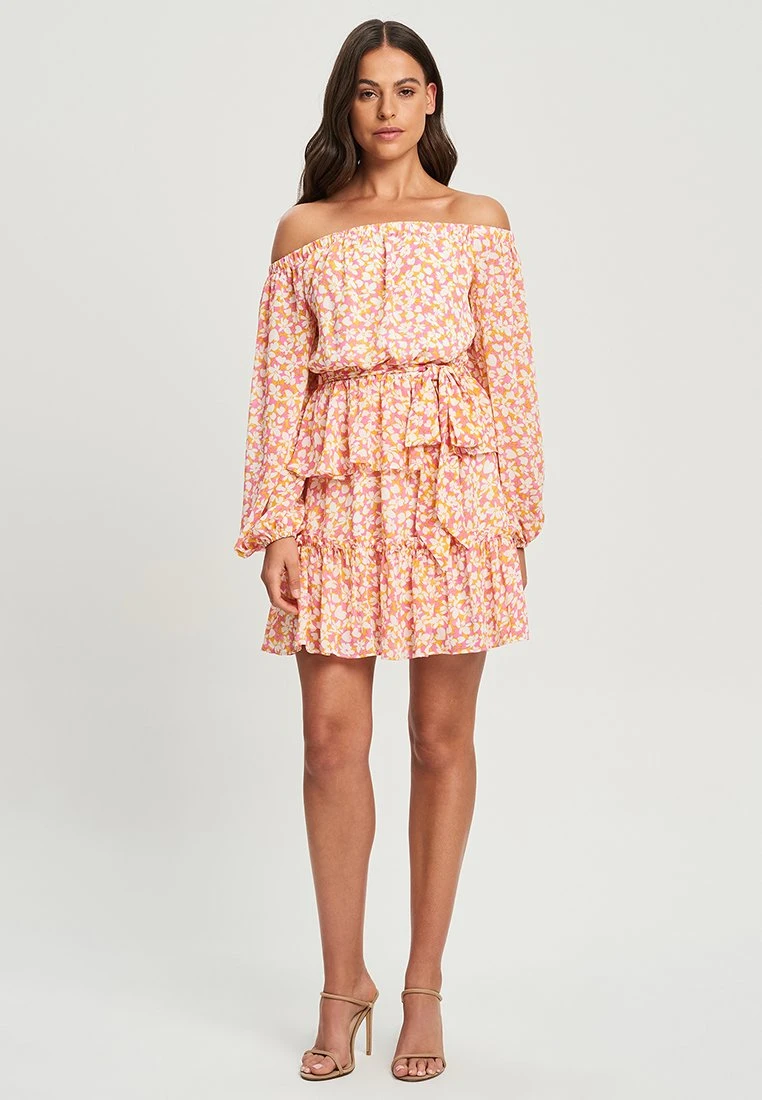 Tussah Lorelei Mini- Jurk - Aria FloralOrange And Pink 2 Tussah Lorelei Mini- Jurk - Aria FloralOrange And Pink - Afbeelding 2